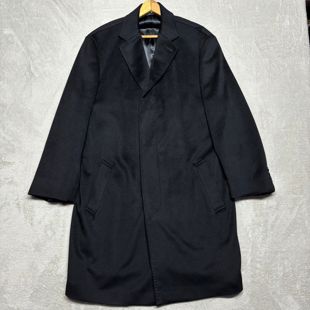 Brooks Brothers Overcoat Mens 44R Loro Piana Wool BrooksStorm Black Italy EUC